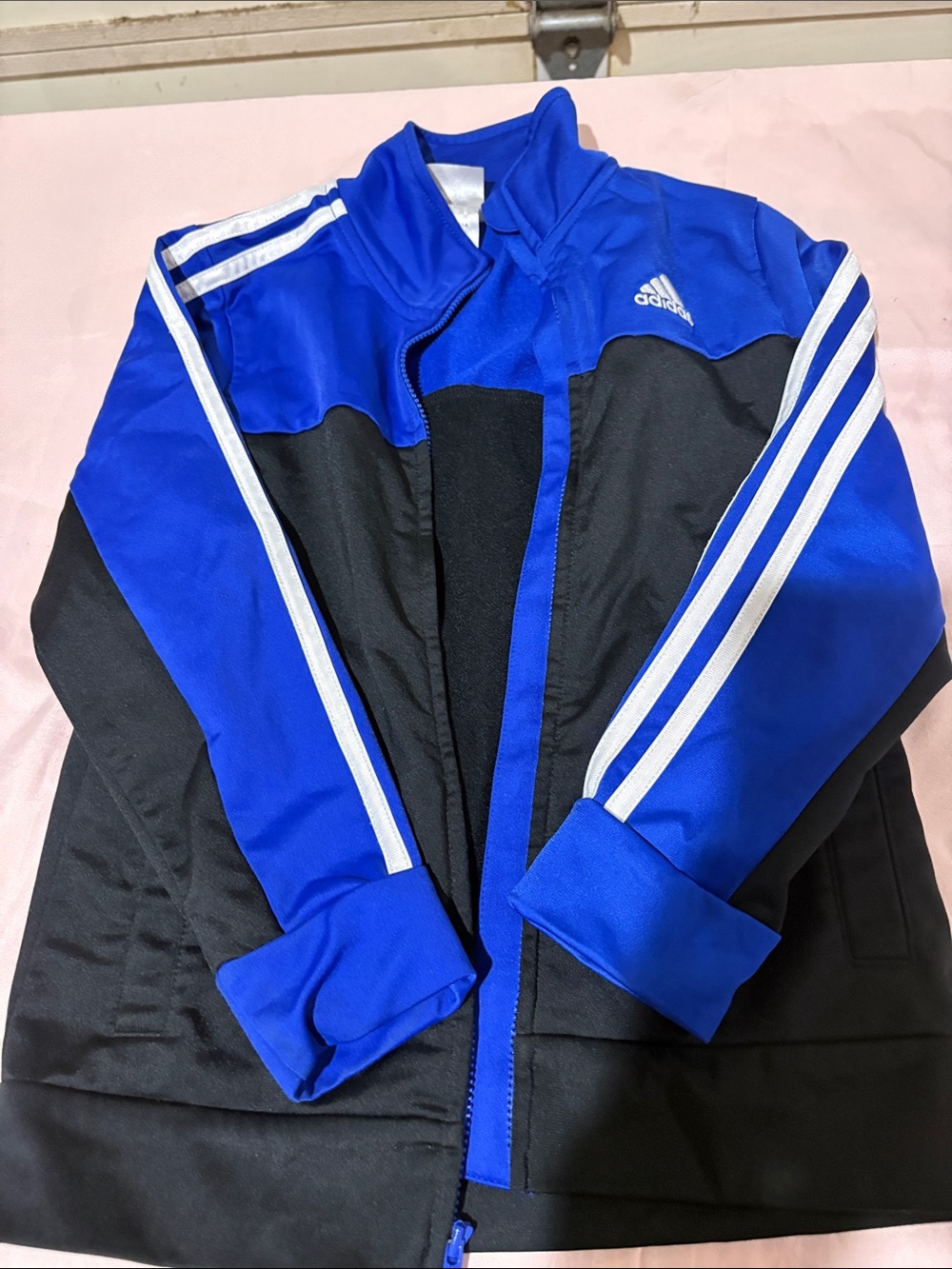 adidas Blue and Black Kids Track Jacket with White Stripes